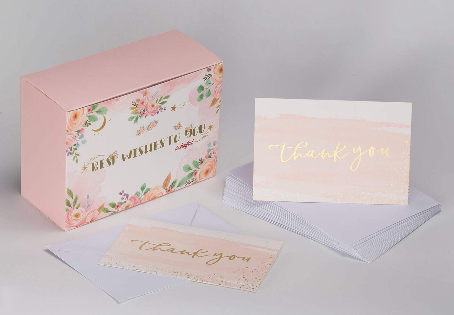 Thank You Cards - 48 Bulk Blank Gold Foil Watercolor Bulk Box Set（0.3$/count）