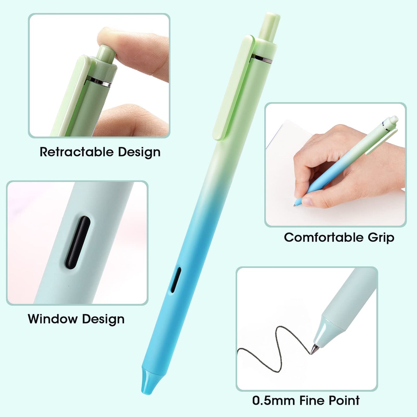 Retractable Gel Ink Pens 4 Black Ink 0.5mm Fine Tip Comfortable Grip Smooth Writing